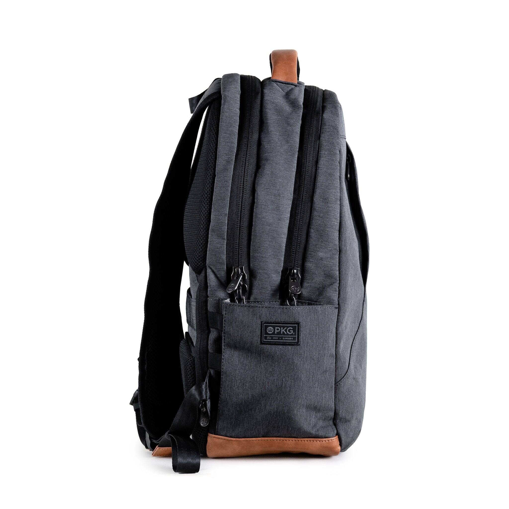 Left. PKG - Durham Outpost Recycled Backpack - Black / Gray.