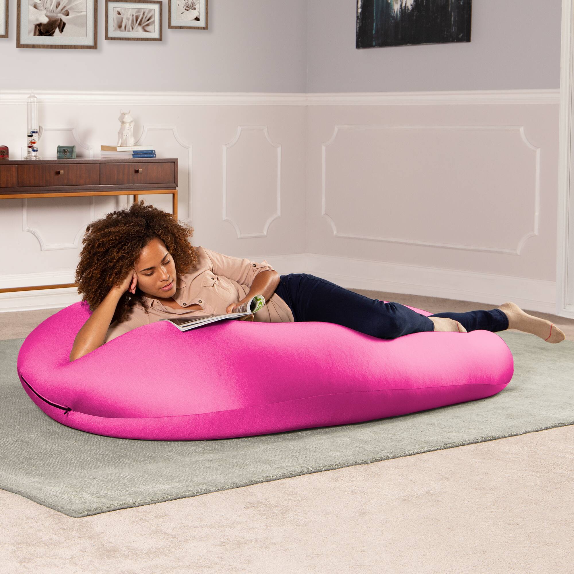 Alt View 1. Jaxx - Nimbus Spandex Bean Bag Chair, Large, Hot Pink - Pink.