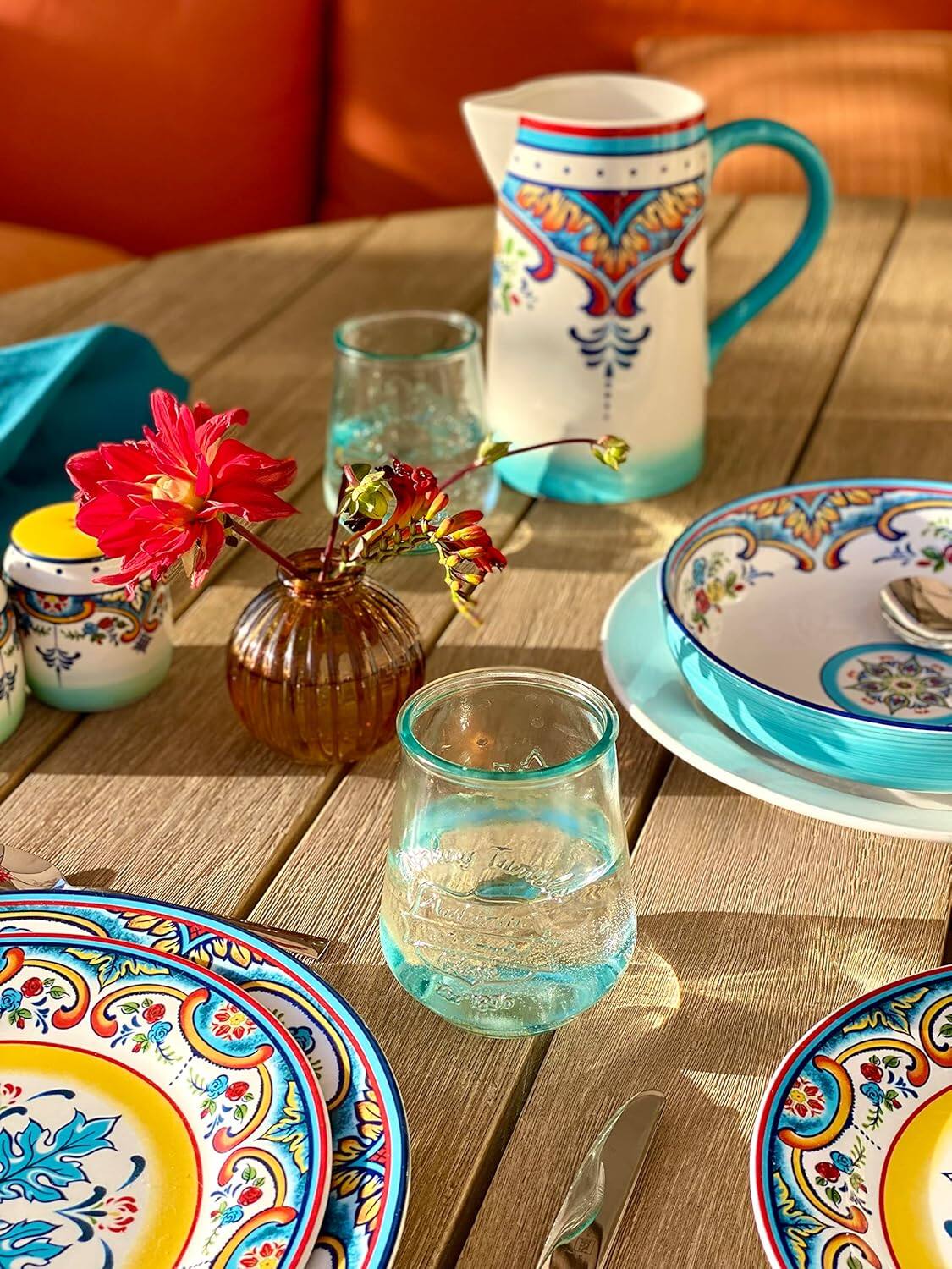 Back. Euro Ceramica Home - Euro Ceramica Bara Collection 6 Piece Tumbler Set - 6 Recycled Glass Tumbler Cups - No Stem - 14oz Capacity - Clear/Green.