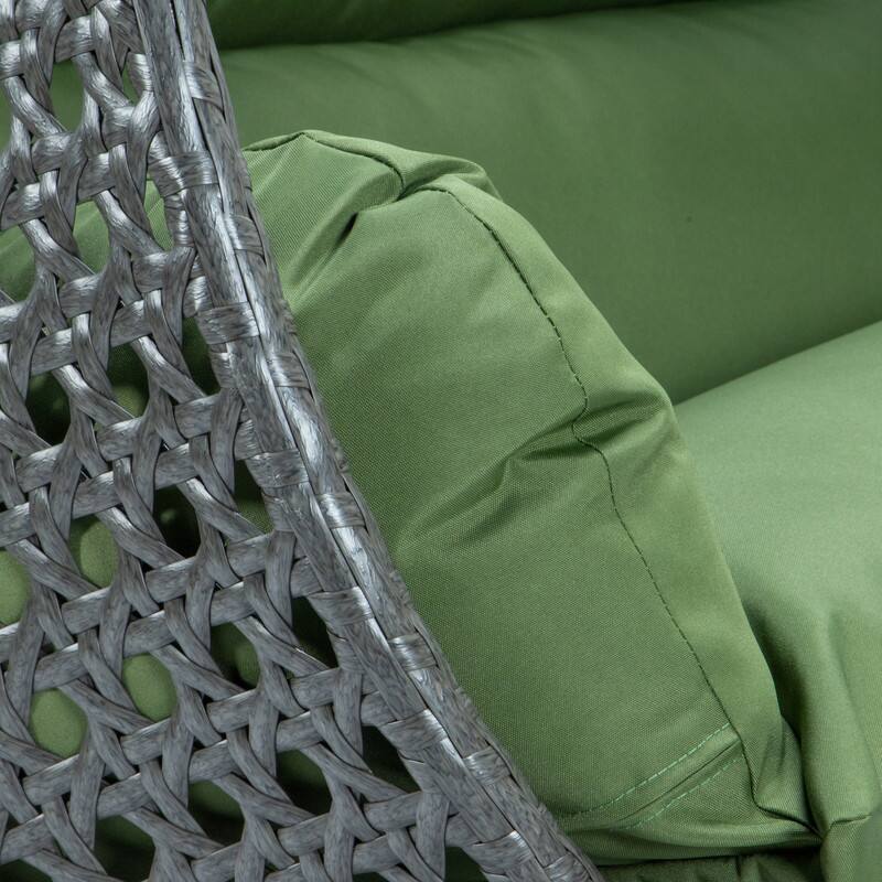 Alt View 2. LeisureMod - Leisuremod Outdoor 2-Person Charcoal Wicker Egg Swing Chair with Steel Stand, Washable Cushions & Waterproof Cover - Dark Green.