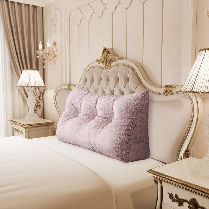 Front. wowmax - Twin Light Pink Headboard Wedge - Soft Plush Triangle Reading Pillow for Sitting Up in Bed - Light Pink.