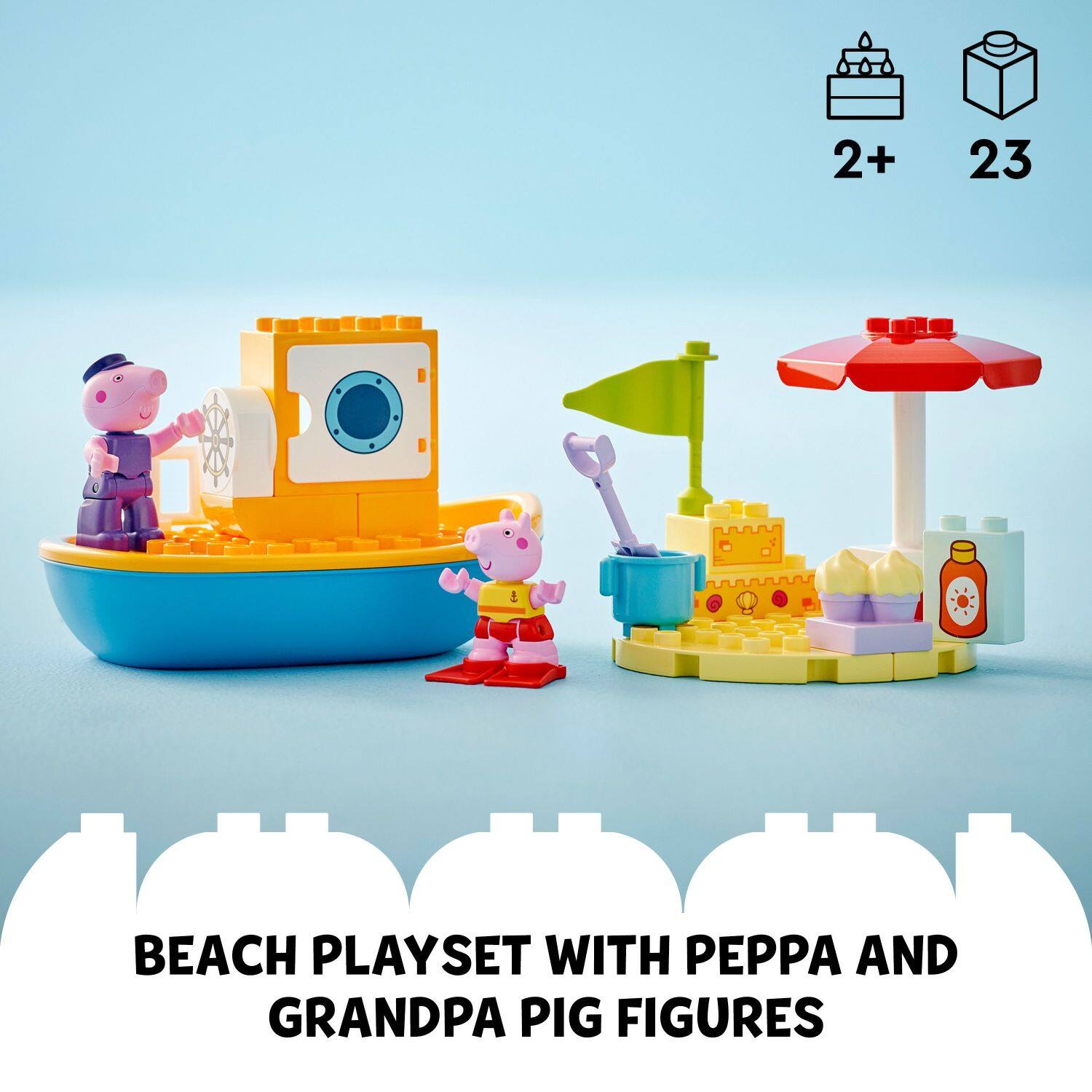 2+ 23 BEACH PLAYSET WITH PEPPA AND GRANDPA PIG FIGURES