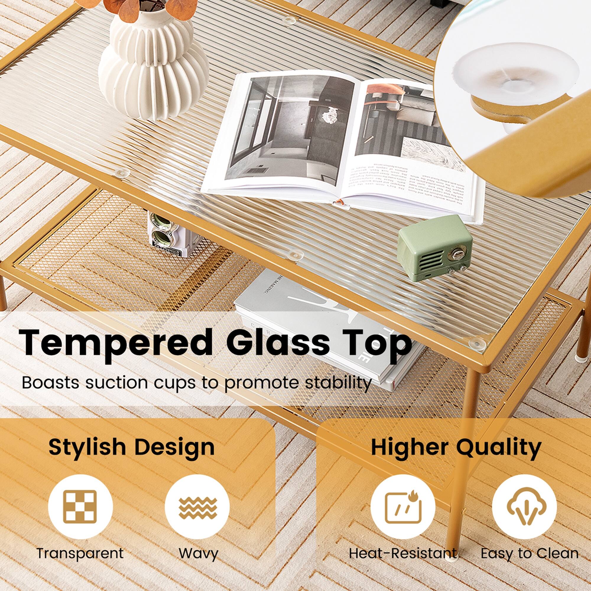 Tempered Glass Top  
Boasts suction cups to promote stability  

Stylish Design  
Transparent  
Wavy  

Higher Quality  
Heat-Resistant  
Easy to Clean