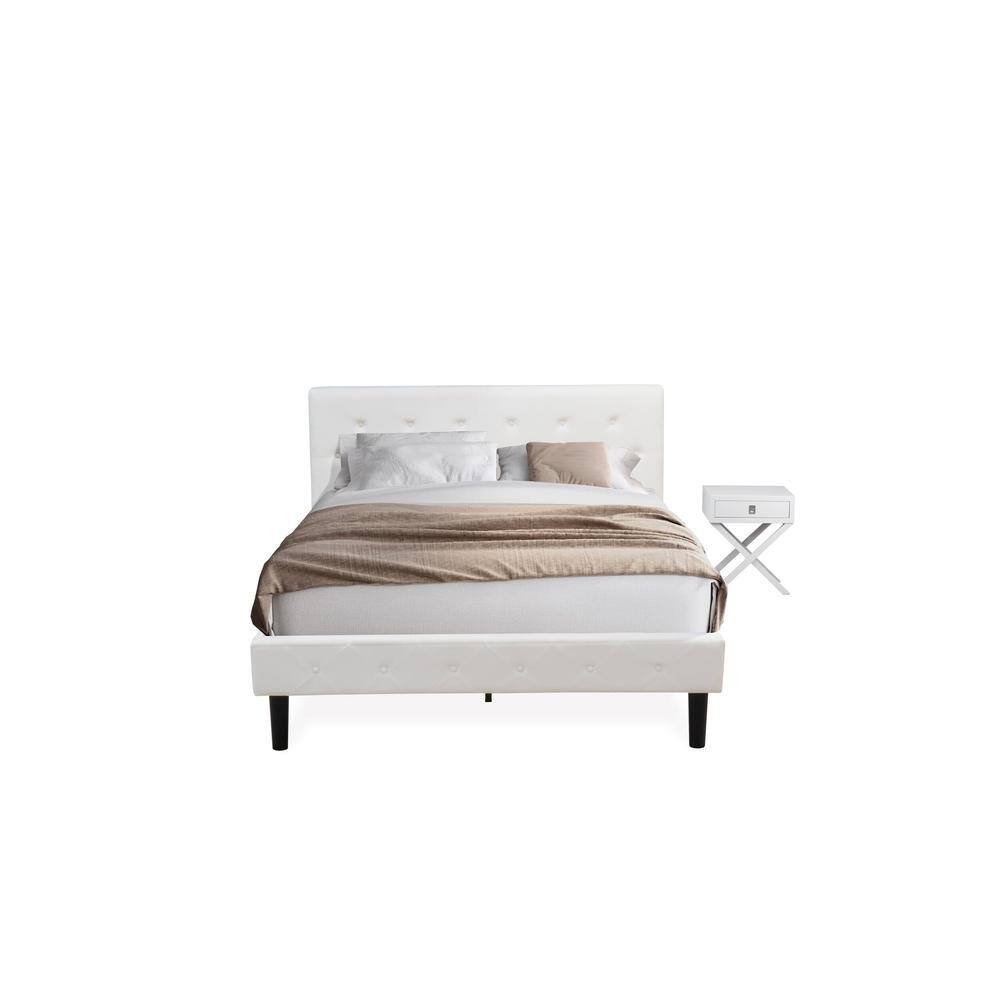 Back. East West Furniture - NL19Q-1HA05 2 Piece Bedroom Set - 1 Wood Bed White Velvet Fabric Headboard and 1 Night Stand for Bedroom - White Finish - White Velvet.