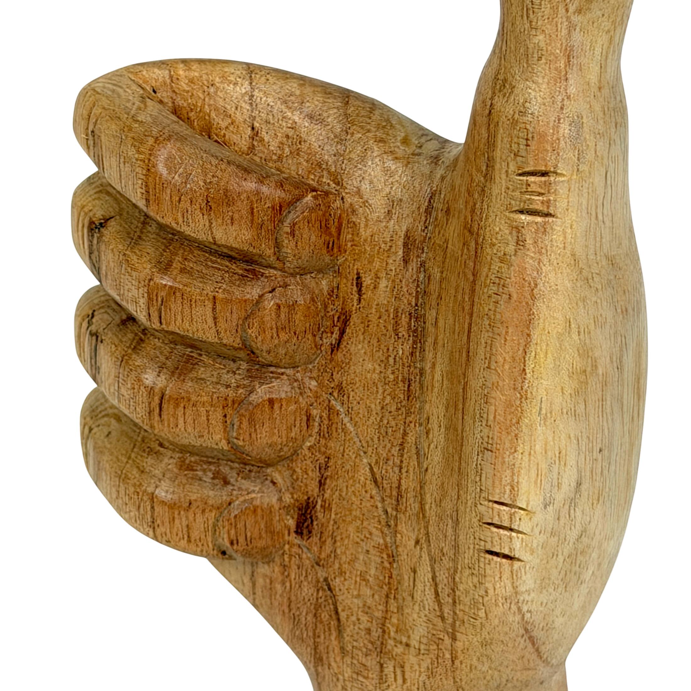 Alt View 9. Zeckos - Hand Carved Wood Thumbs up Hand Statue Natural Tabletop Decor 7.75 Inch Tall - Natural.
