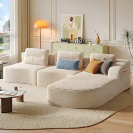 Pinmoco - Modular Sectional Sofa, Sleeper Sofa Bed with 3 Pillows, Boneless Couch with Side Pockets - Right Chaise Off White
