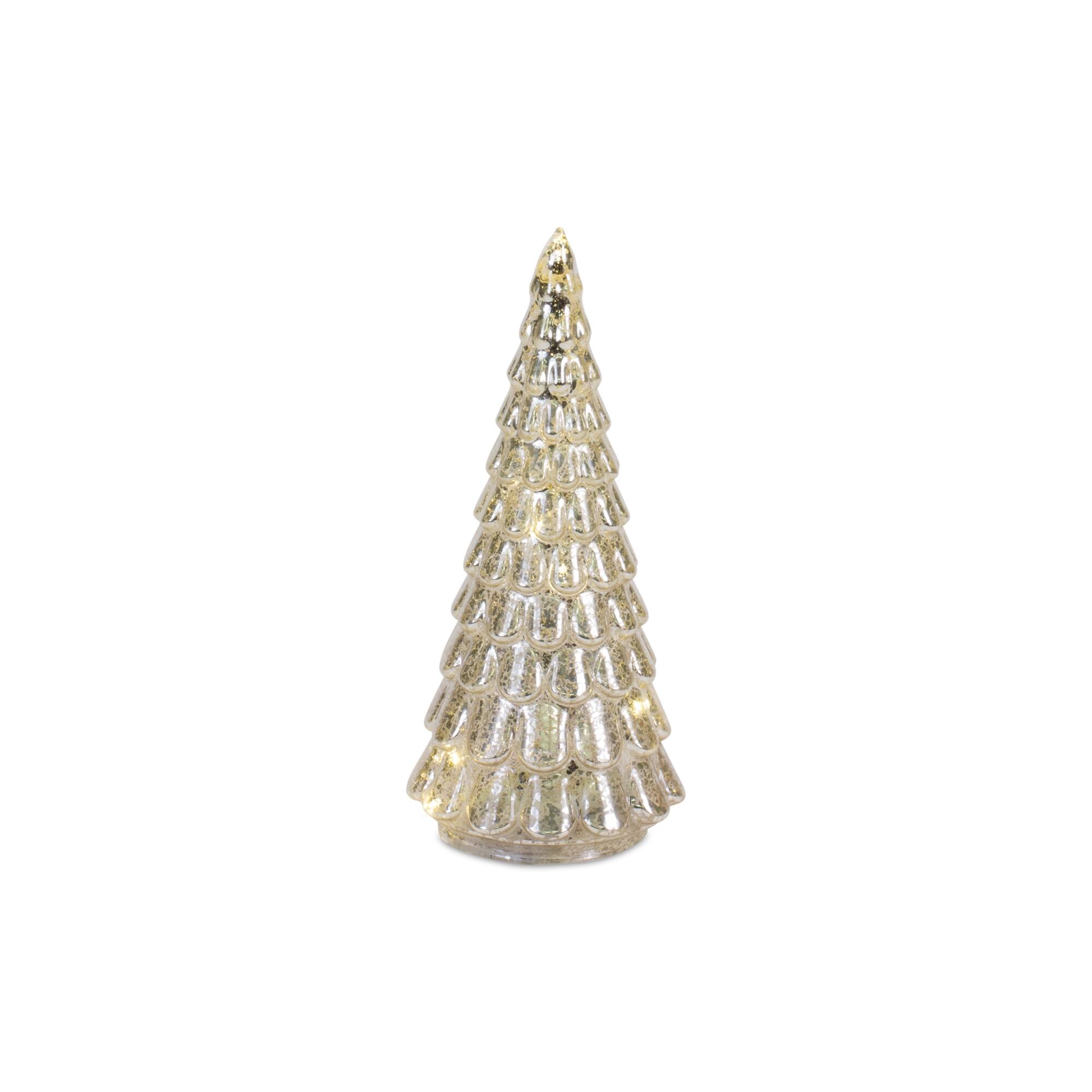 Back. BreeBe - LED Lighted Mercury Glass Holiday Tree Decor (Set of 4) - Silver, Gold.