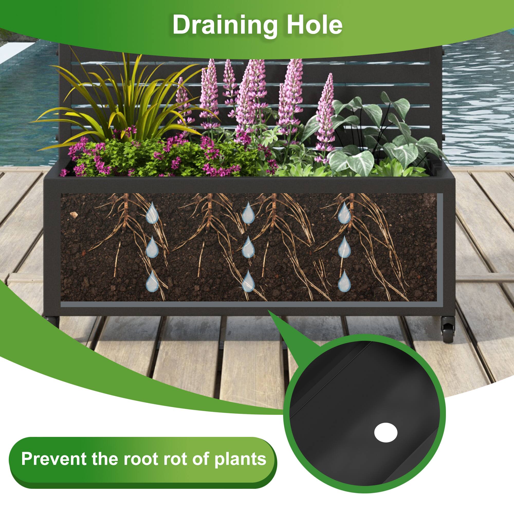 Draining Hole

Prevent the root rot of plants