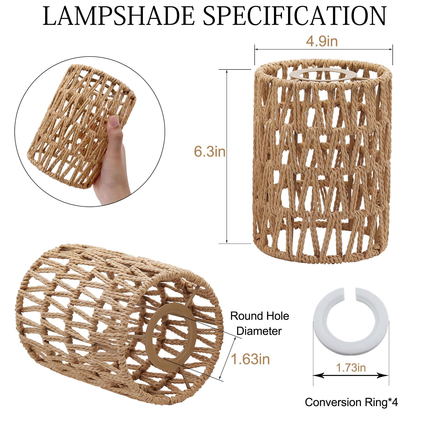 LAMP SHADE SPECIFICATION

- Height: 6.3in
- Diameter: 4.9in
- Round Hole Diameter: 1.63in
- Conversion Ring: 1.73in