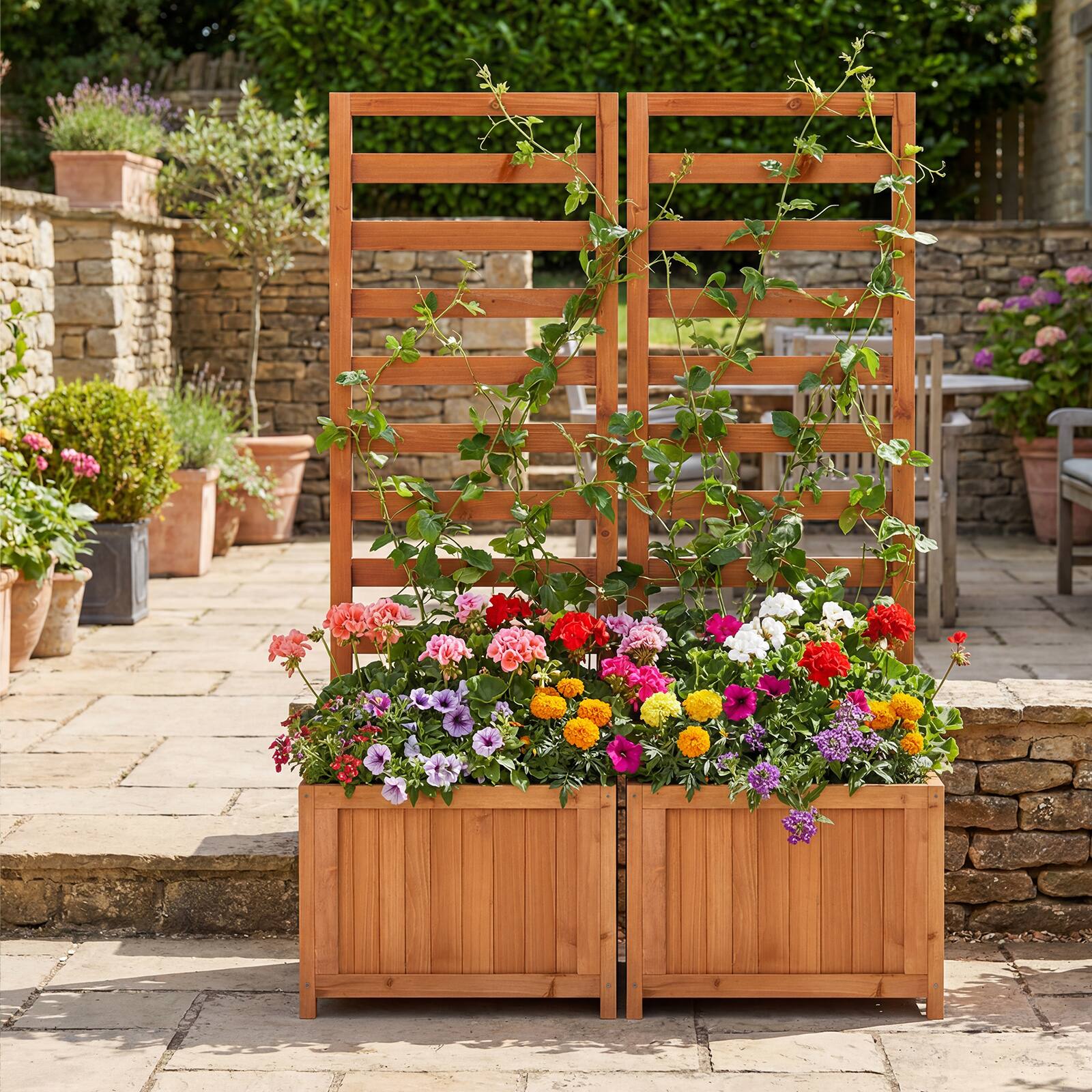 Alt View 1. Gymax - Gymax 2PCS 48'' Wood Raised Garden Bed w/Trellis Drainage Holes & Gaps for Plants - Orange.