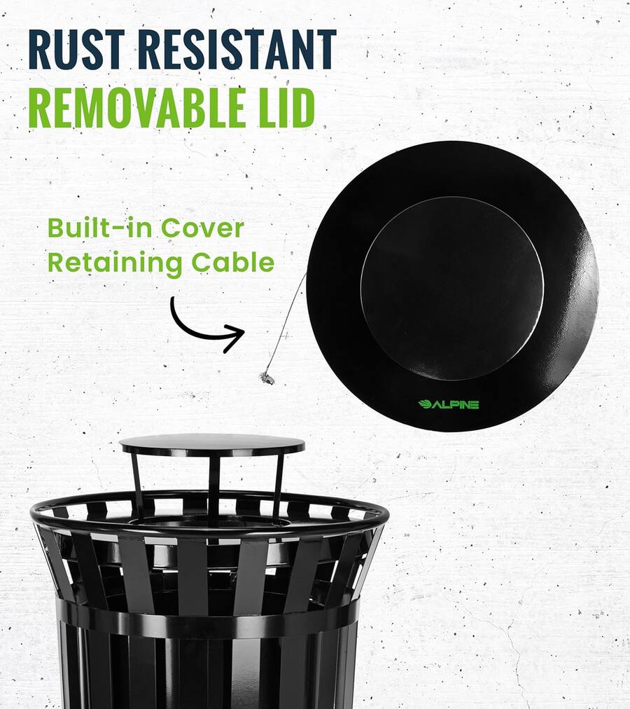 Steel Retainer Bar Alpine Industries Trash Can Lid, 38 Gallon Rain Bonnet Lid Black - Best Buy