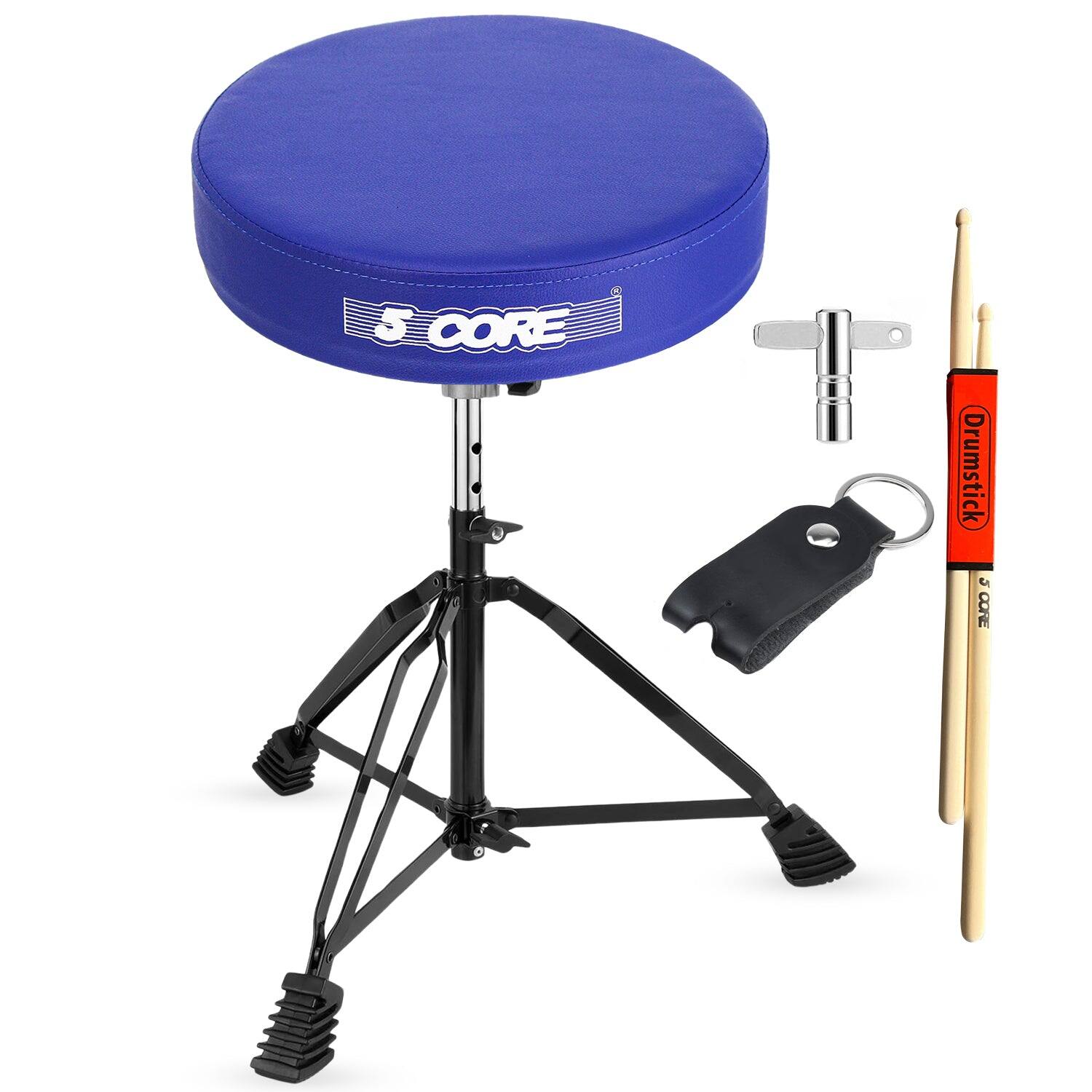 5 CORE - Drum Throne 3" Thick Padded Comfortable Guitar Stool Drummer Chair Adjustable Musician Seat - Blue