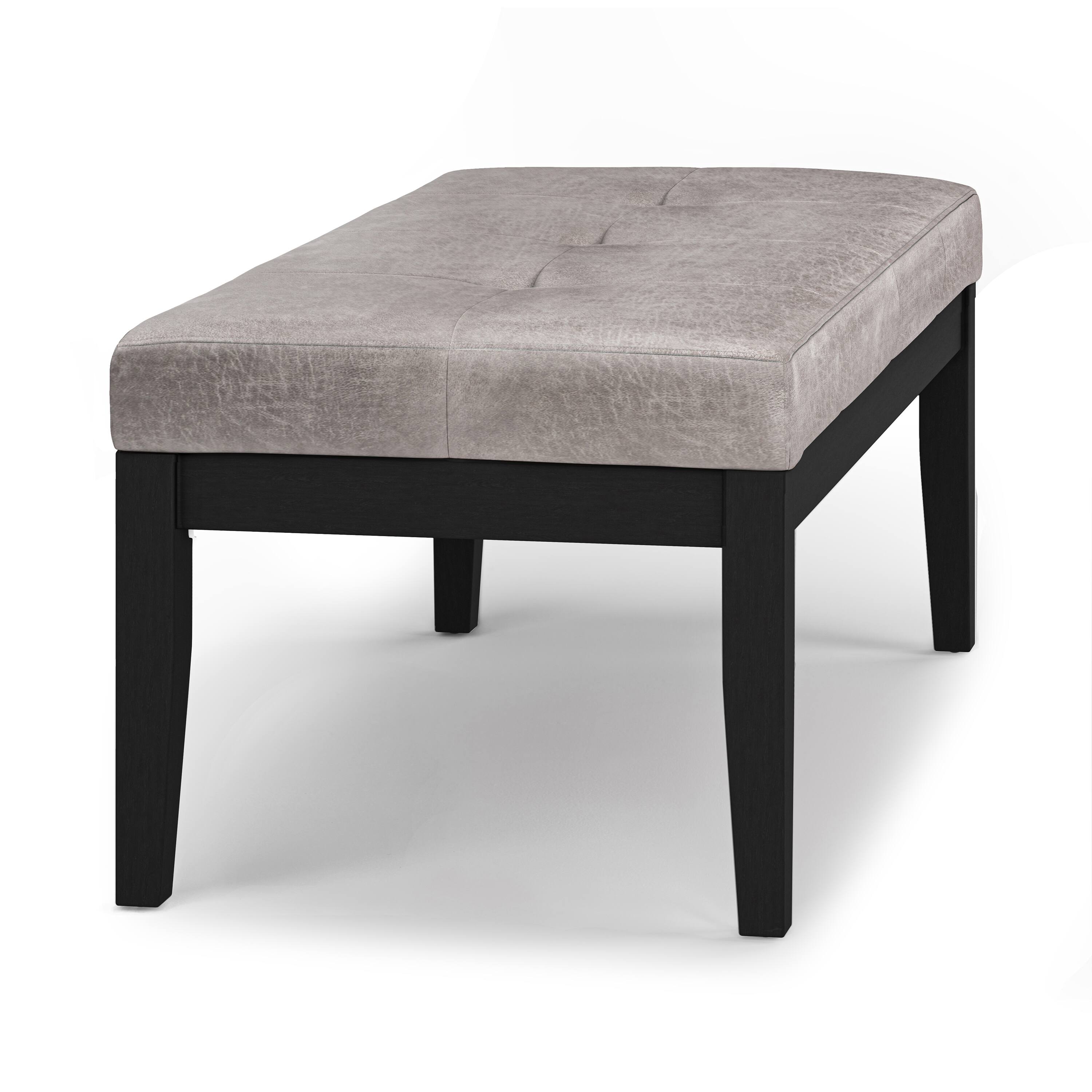 Left. Tiramisubest - Tufted Vegan Faux Leather Ottoman Bench in Distressed Grey Taupe - Gray.