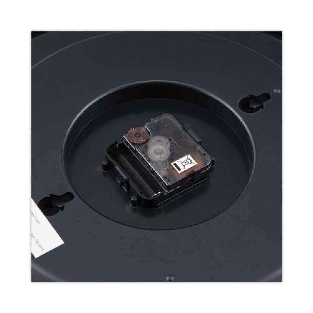Left. Universal - UNV11641 13.5 in. Round Wall Clock - Black Case - White/Black.