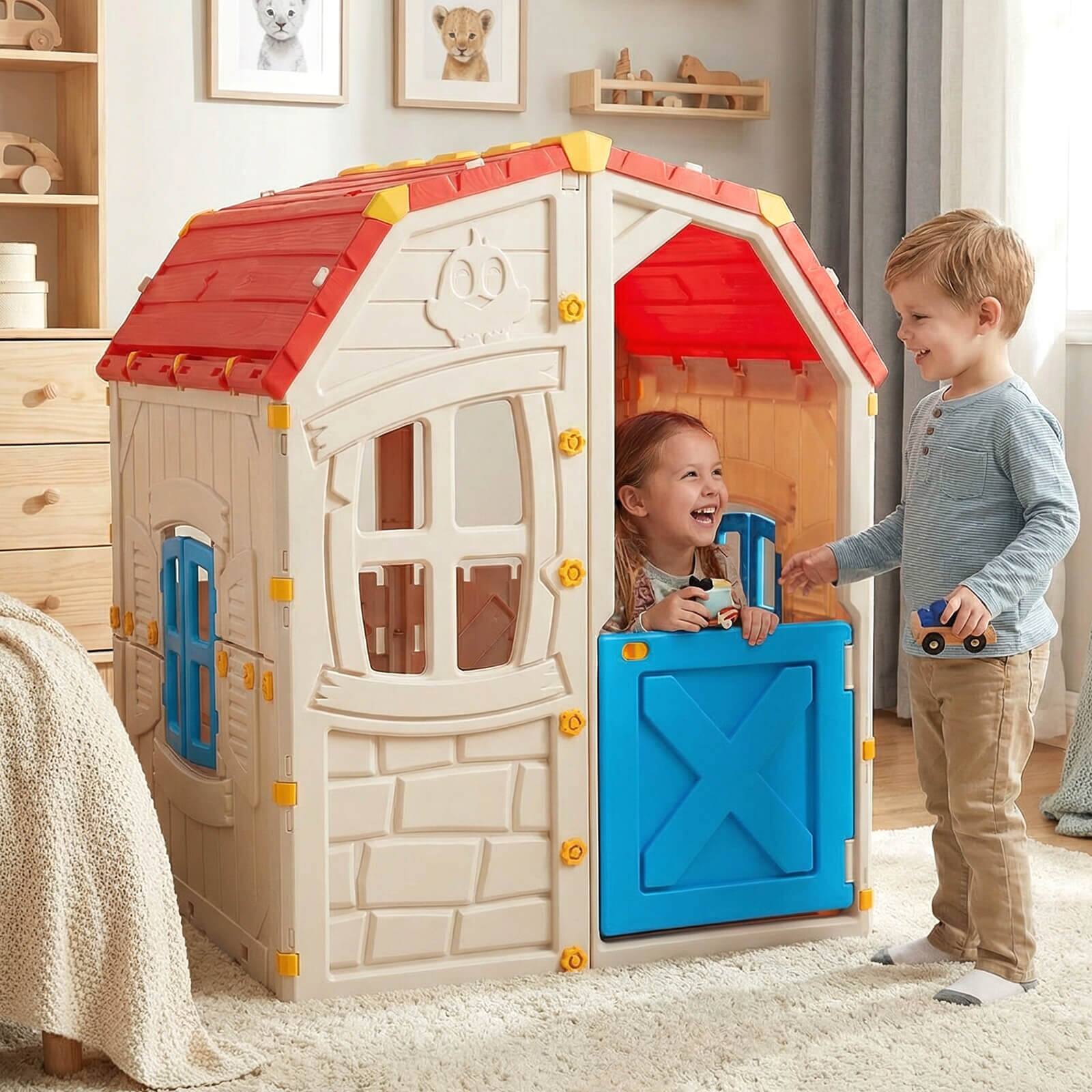 Alt View 1. Costway - Costway Outdoor Kids Playhouse with Openable Door Windows for Home Backyard for Ages 2+ - Multicolor.