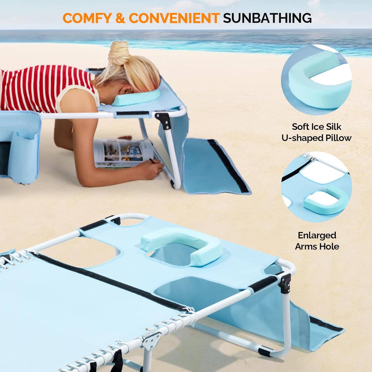 COMFY & CONVENIENT SUNBATHING

Soft Ice Silk U-shaped Pillow

Enlarged Arms Hole