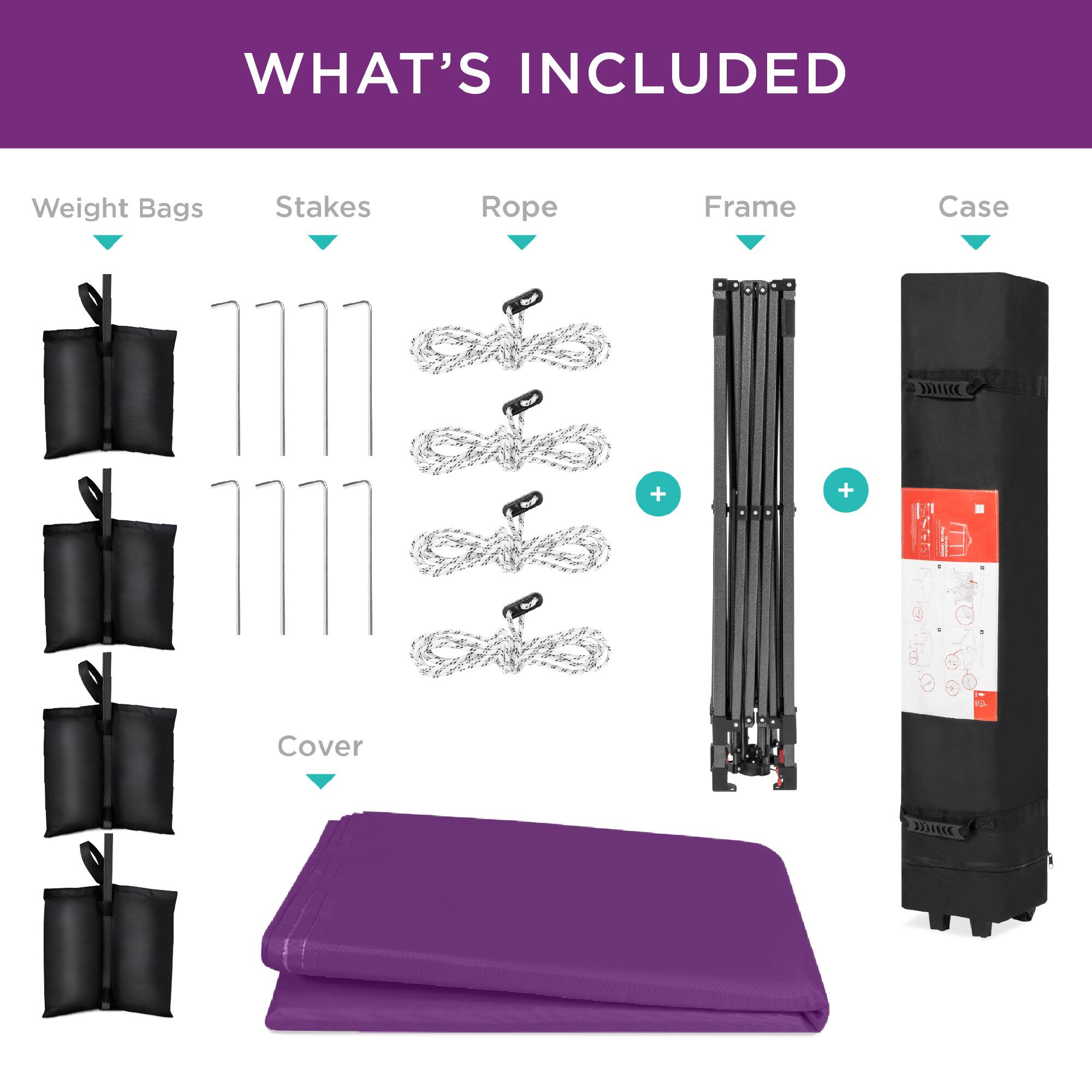 Best Choice Products - 12x12ft Easy Setup Pop Up Canopy w/ 1-Button Setup, Wheeled Case, 4 Weight Bags - Amethyst Purple - Thumbnail 5