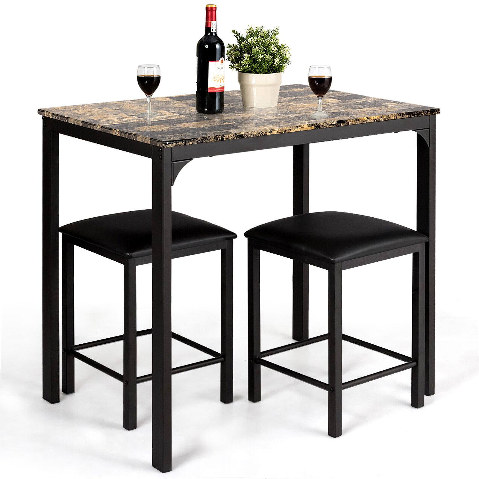 Ecooso - 3 Piece Dining Table Set with Faux Marble Top and 2 Chairs Ideal for Small Dining Space - Brown