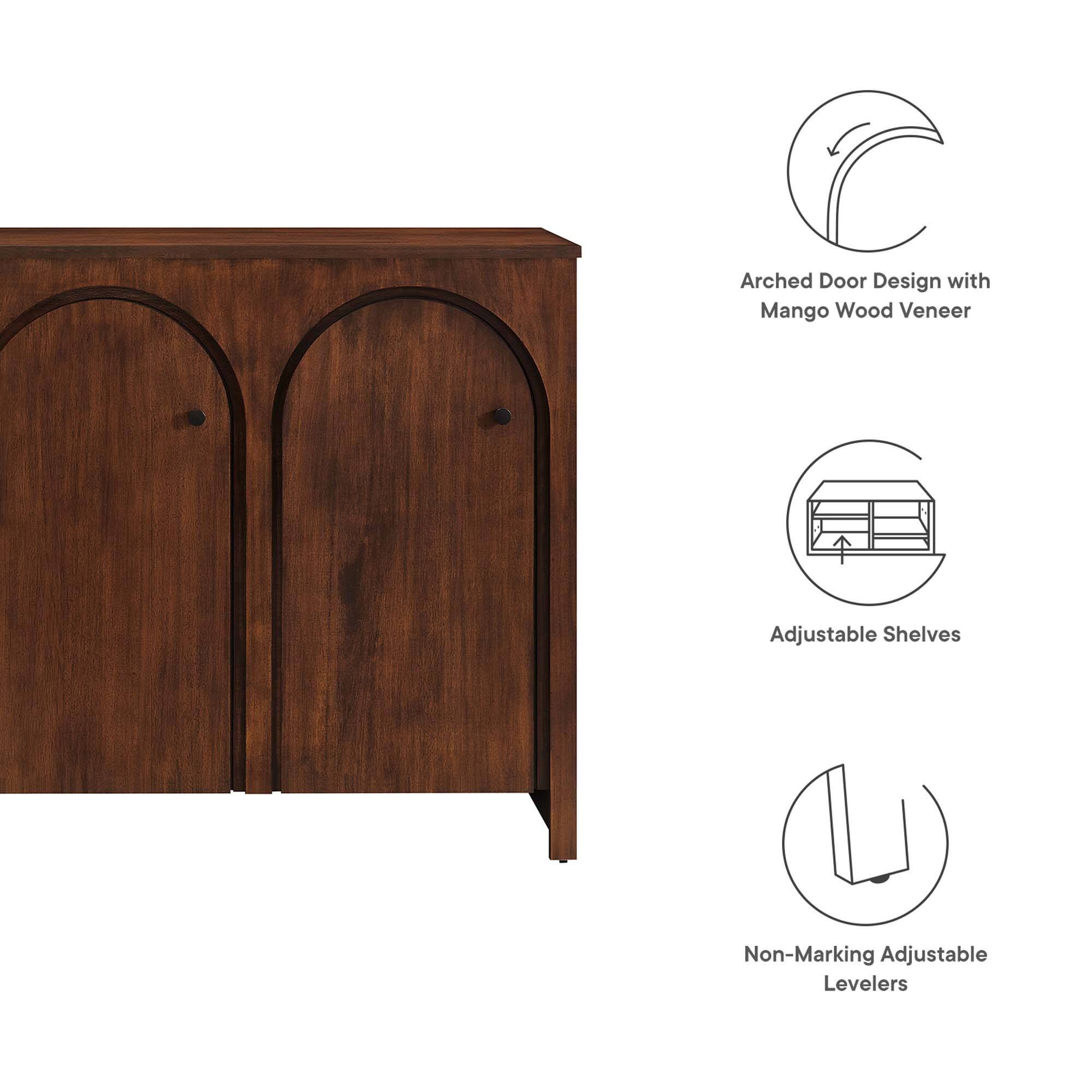 Arched Door Design with Mango Wood Veneer  
Adjustable Shelves  
Non-Marking Adjustable Levelers