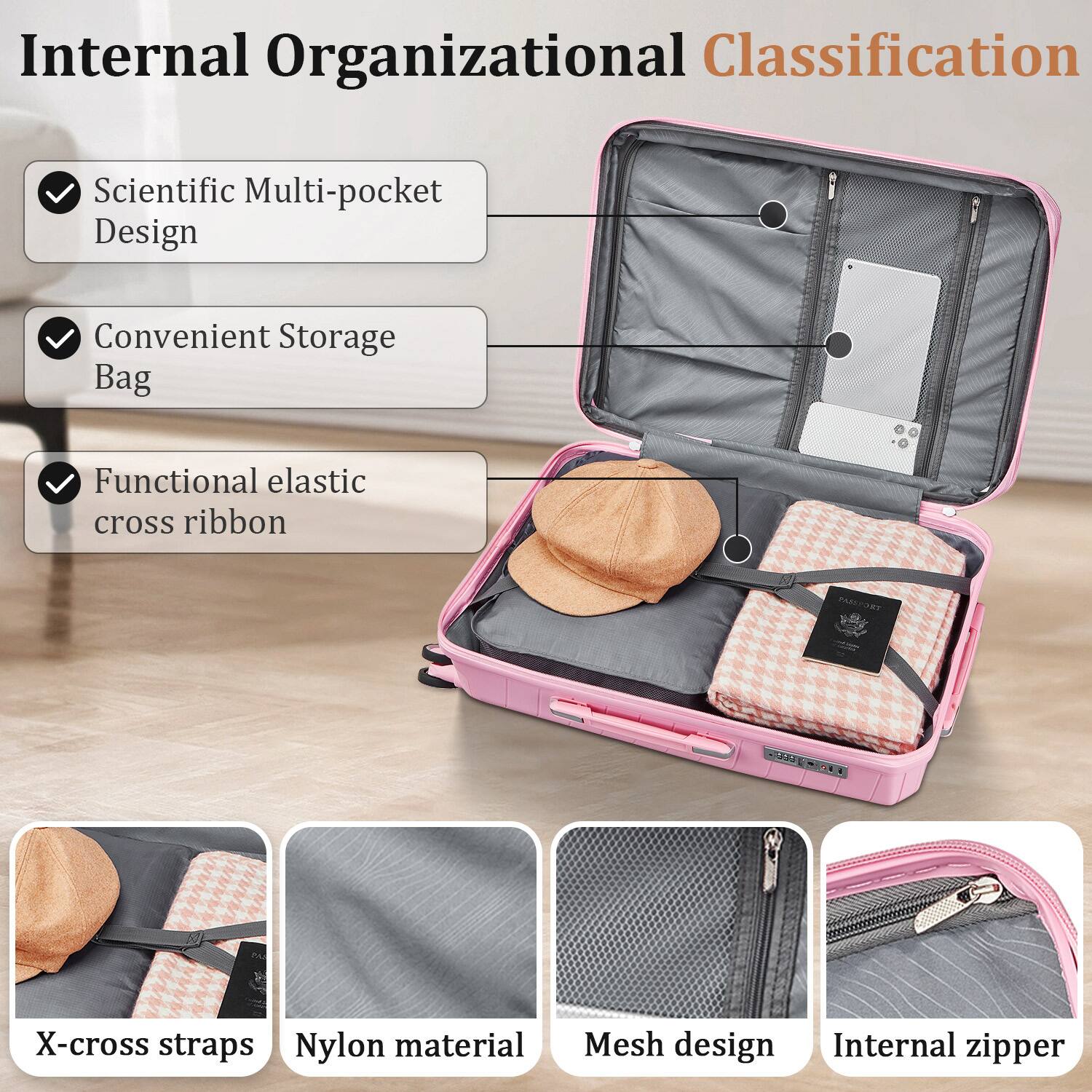 Internal Organizational Classification

- Scientific Multi-pocket Design
- Convenient Storage Bag
- Functional elastic cross ribbon

X-cross straps
Nylon material
Mesh design
Internal zipper