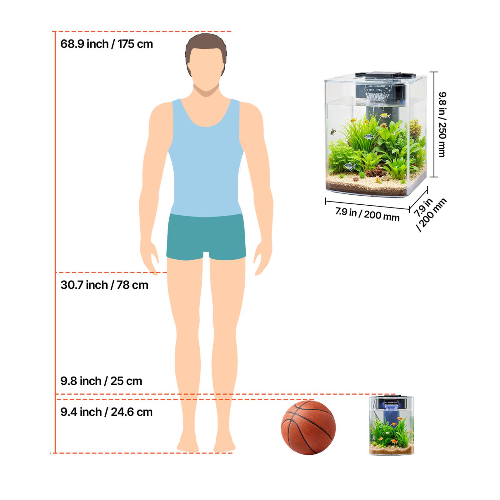 68.9 inch / 175 cm  
30.7 inch / 78 cm  
9.8 inch / 25 cm  
9.4 inch / 24.6 cm  

9.8 inch / 250 mm  
7.9 inch / 200 mm