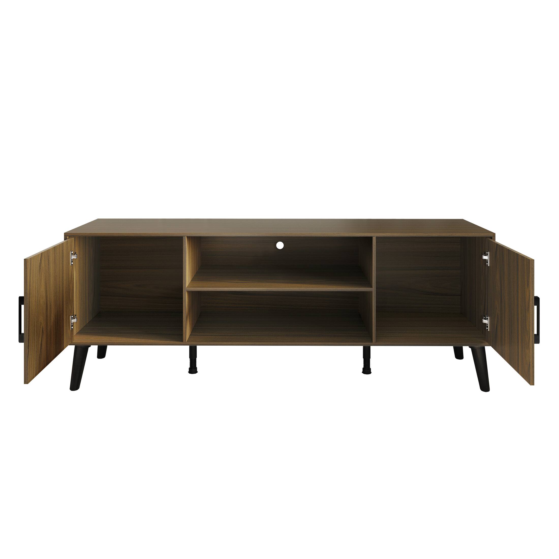 Alt View 3. ChaletPosh - Modern TV Console with 2 Cabinets and Open Shelving, Brown - Brown.