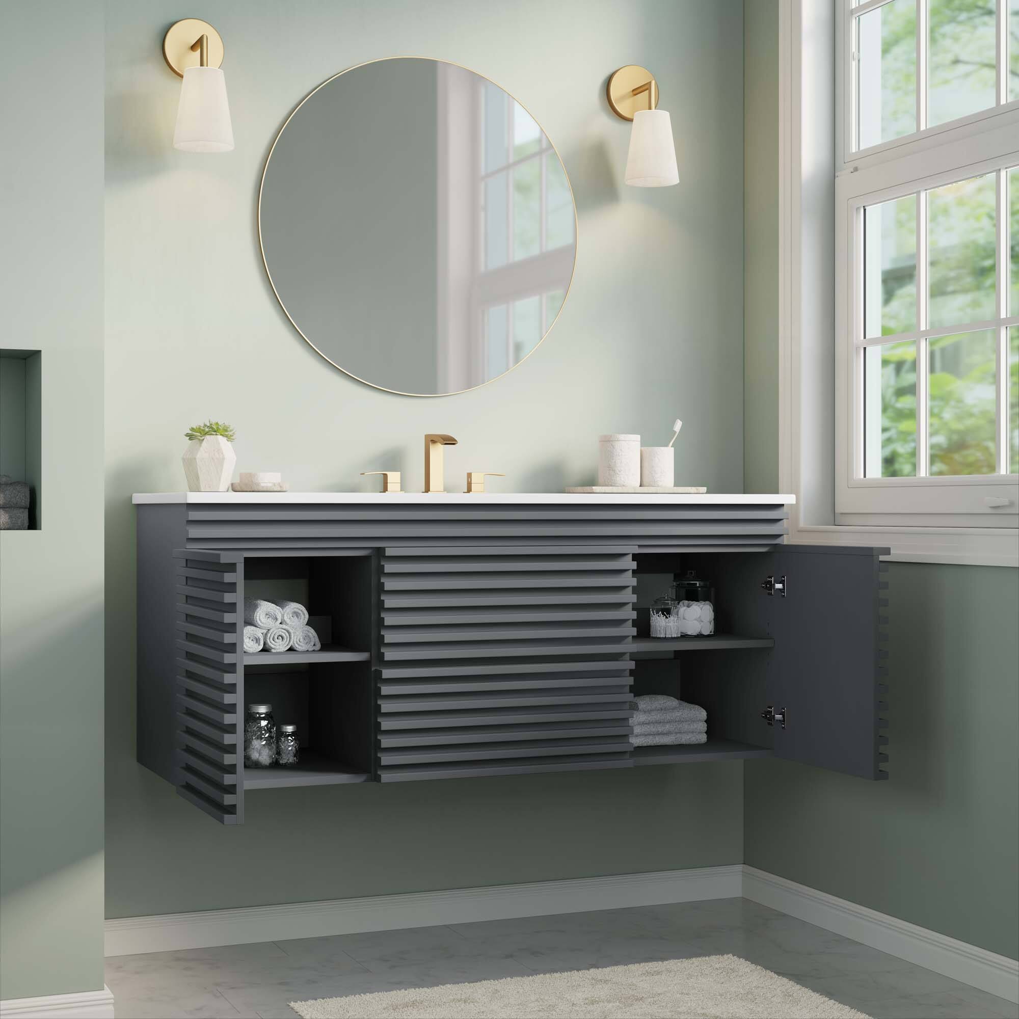 Back. Modway - Render 48" Wall-Mount Bathroom Vanity Basin Included by Modway - Gray White.