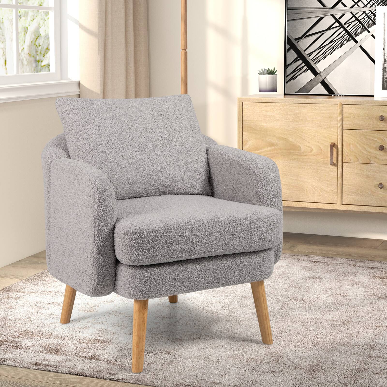 Alt View 1. SlickBlue - Modern Sherpa Upholstered Accent Chair with Cushion for Bedroom or Office - Grey.