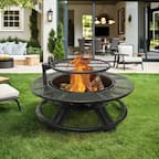 Front. Bestier - 47" Wood Burning Fire Pit Outdoor Backyard Patio Fire Pit with Cooking Grill Grate - Deer Head Style - Black.