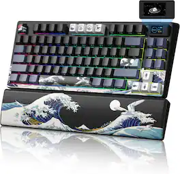 Womier - Sk80 Pro Themed 75% Wireless Mechanical Keyboard With Multimedia Display,Wrist Rest and Mouse Pad With RGB - Black