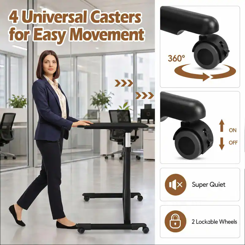Simple Clean Table Format WELLFOR Standing Desk with Mobile Portable Rolling Wheels, Height ...