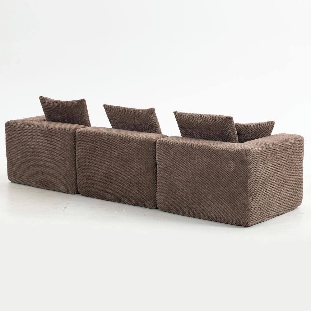 Alt View 6. Kadyn - Modular 3-Seat Sectional Sofa, All-Foam Deep Seat Chenille, Low Profile - Brown.