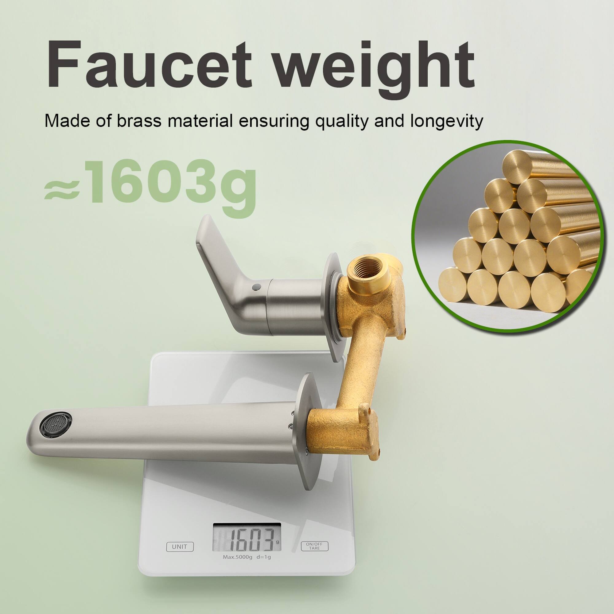 Faucet weight  
Made of brass material ensuring quality and longevity  
≈1603g  

UNIT  
Max.5000g d-1g  
CNC