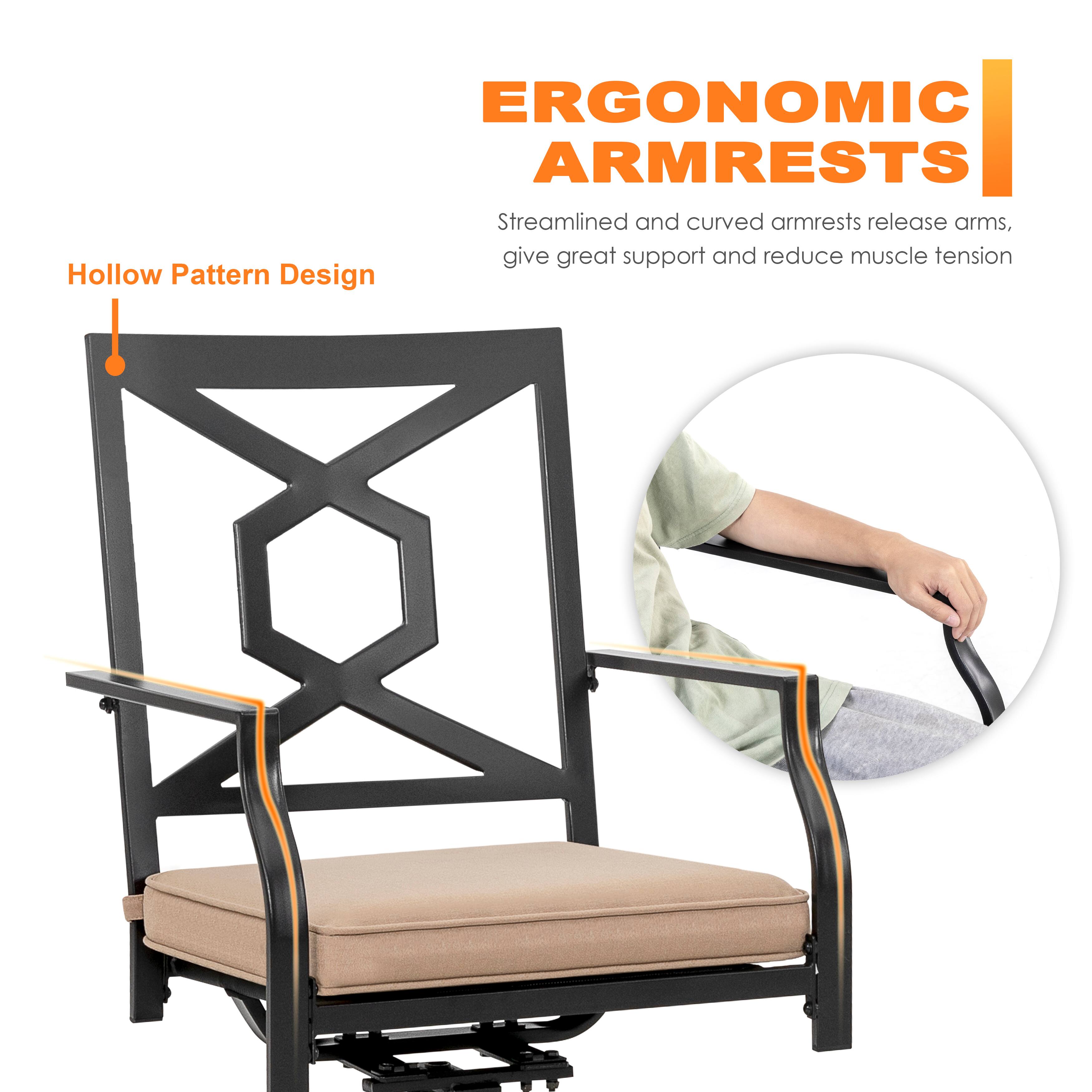 ERGONOMIC ARMRESTS  
Streamlined and curved armrests release arms, give great support and reduce muscle tension  

Hollow Pattern Design