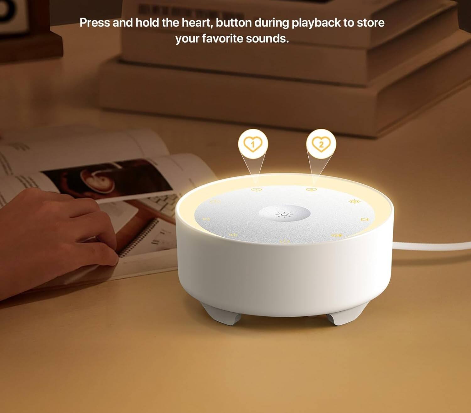 Press and hold the heart button during playback to store your favorite sounds.