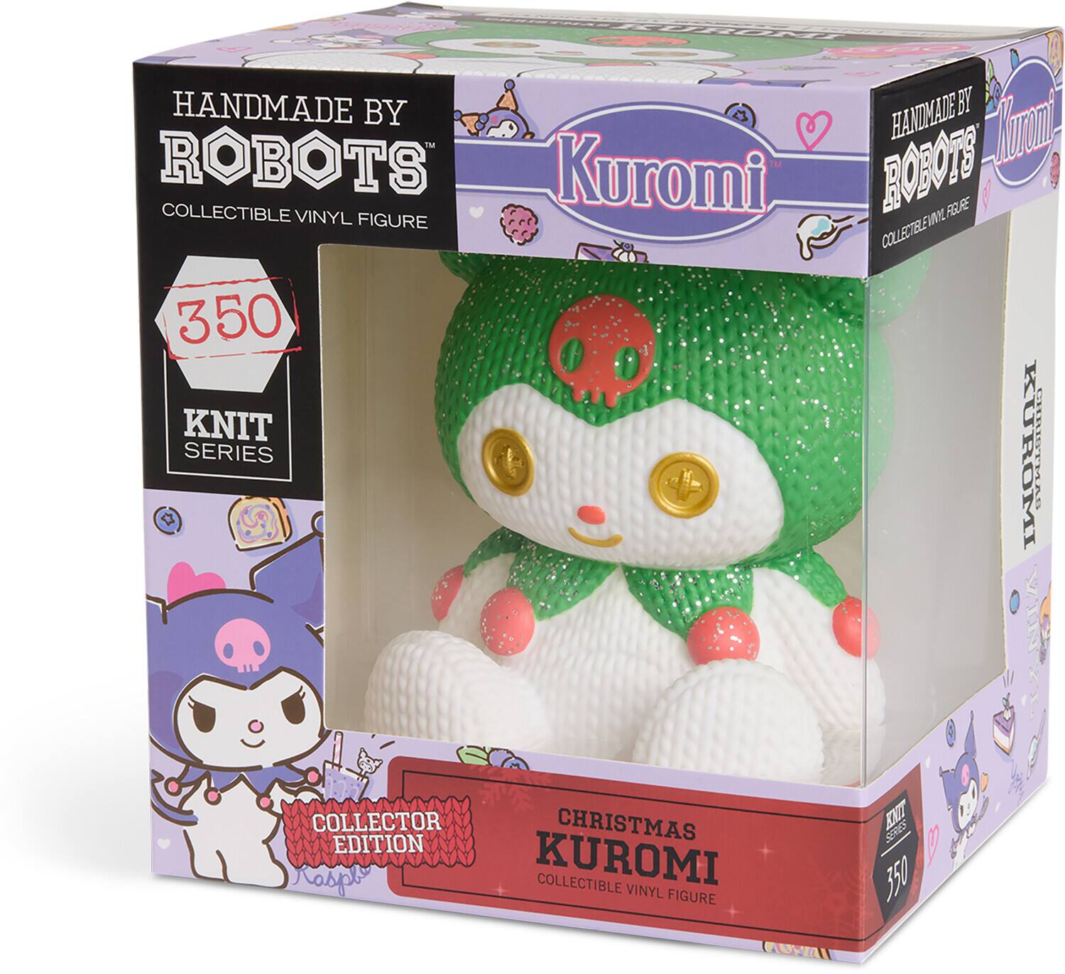 HANDMADE BY ROBOTS  
COLLECTIBLE VINYL FIGURE  

350  
KNIT SERIES  

Kuromi  
COLLECTOR EDITION  

CHRISTMAS KUROMI  
COLLECTIBLE VINYL FIGURE