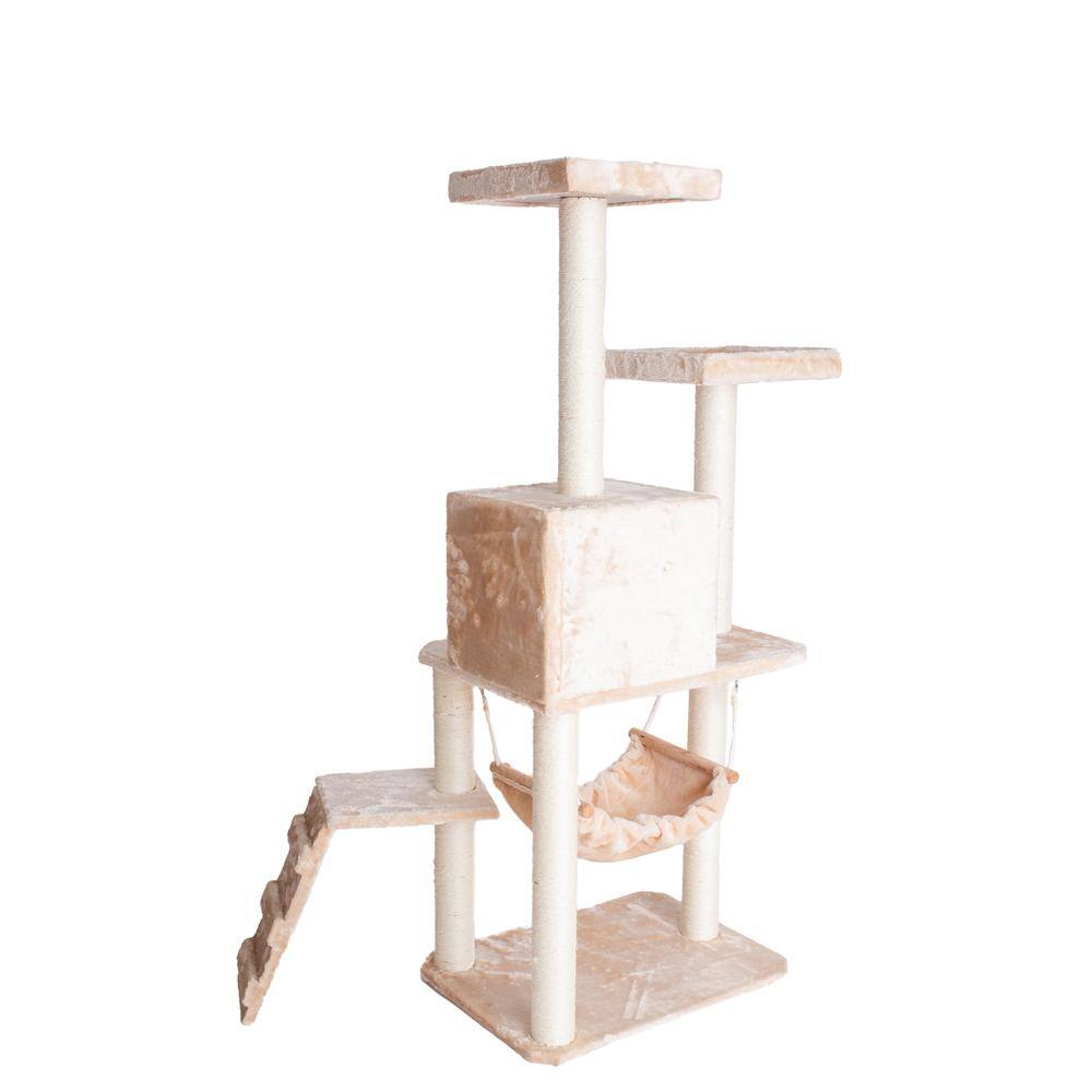 Left. Armarkat - 57Inch Real Wood Cat Tree In Beige With Perches Running Ramp.