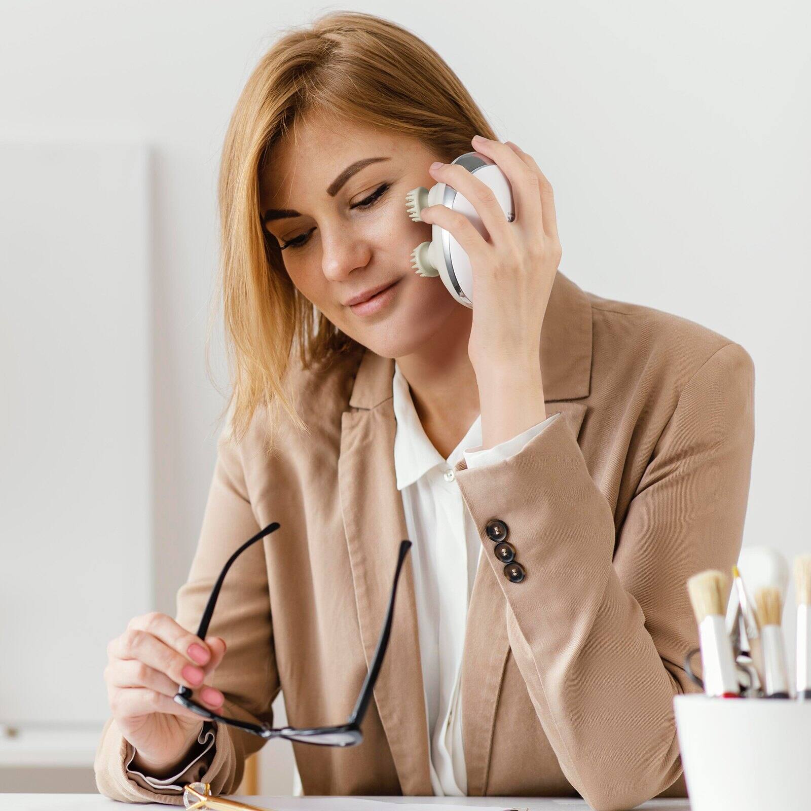 Alt View 1. Glintex - Electric Scalp Massager Waterproof Portable Rechargeable Kneading Head Massager for Stress Relief and Hair Care - Elegant White.