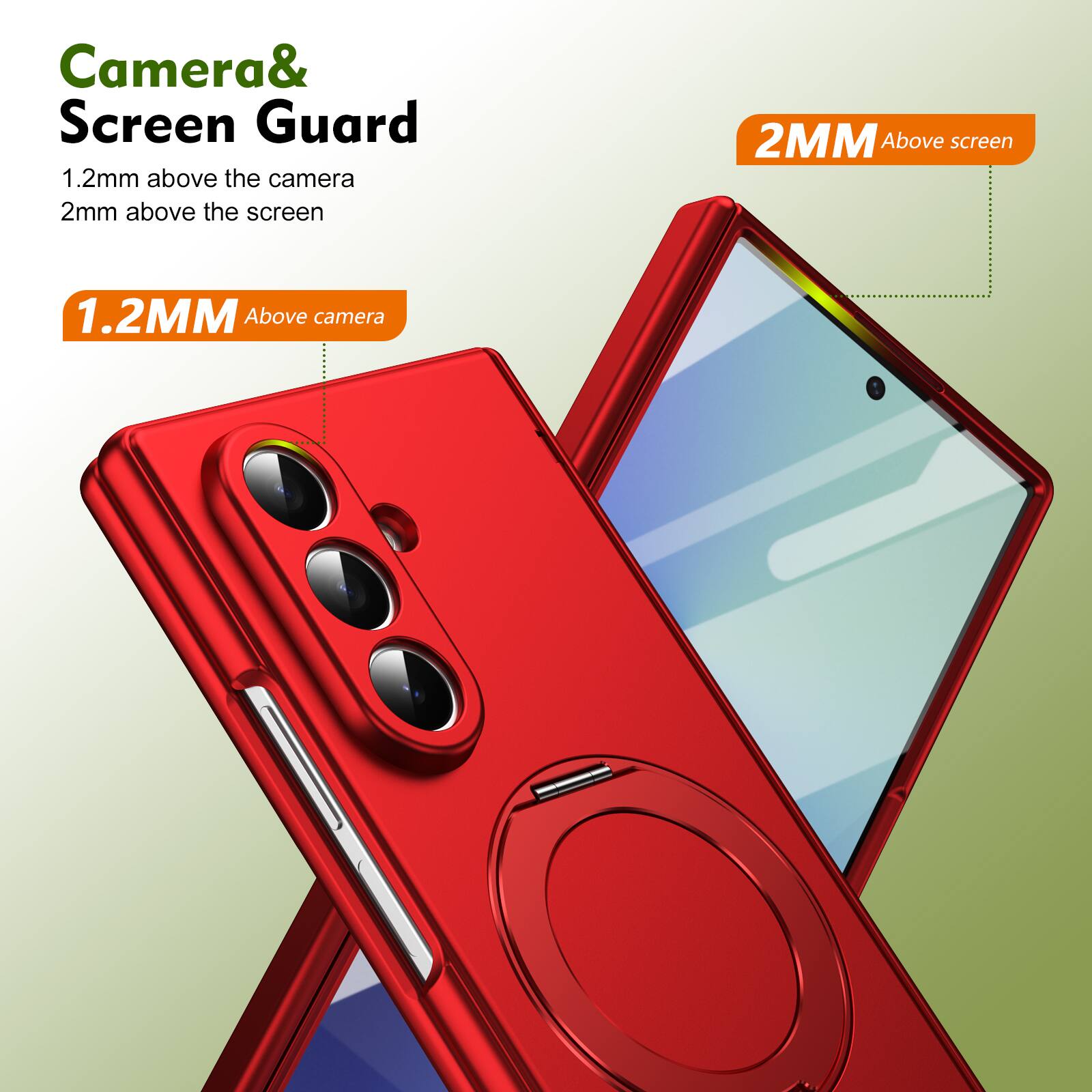 Camera & Screen Guard  
1.2mm above the camera  
2mm above the screen  

1.2MM Above camera  
2MM Above screen
