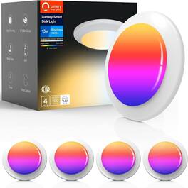 Lumary - 15W 5/6 " Smart WiFi Recessed light, Color Changing Dimmable Ceiling Light, Works with Alexa & Google Assistant, 4 Pack - White