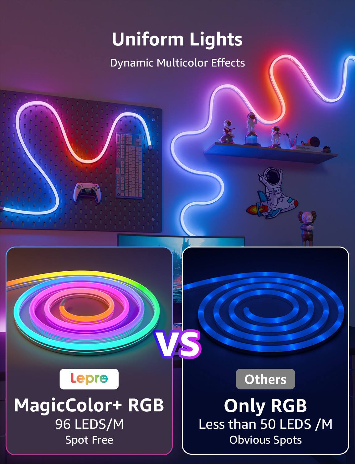 Uniform Lights Dynamic Multicolor Effects: 000n VS Lepre Others MagicColor+ RGB Only RGB 96 LEDS/M Less than 50 LEDS /M Spot Free Obvious Spots