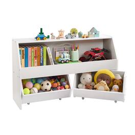 VEVOR - Wooden Kids Storage Organizer with Bookshelf, Toy Cabinet Featuring 2 Mobile Drawers, Ideal for Bedroom, Nursery - White