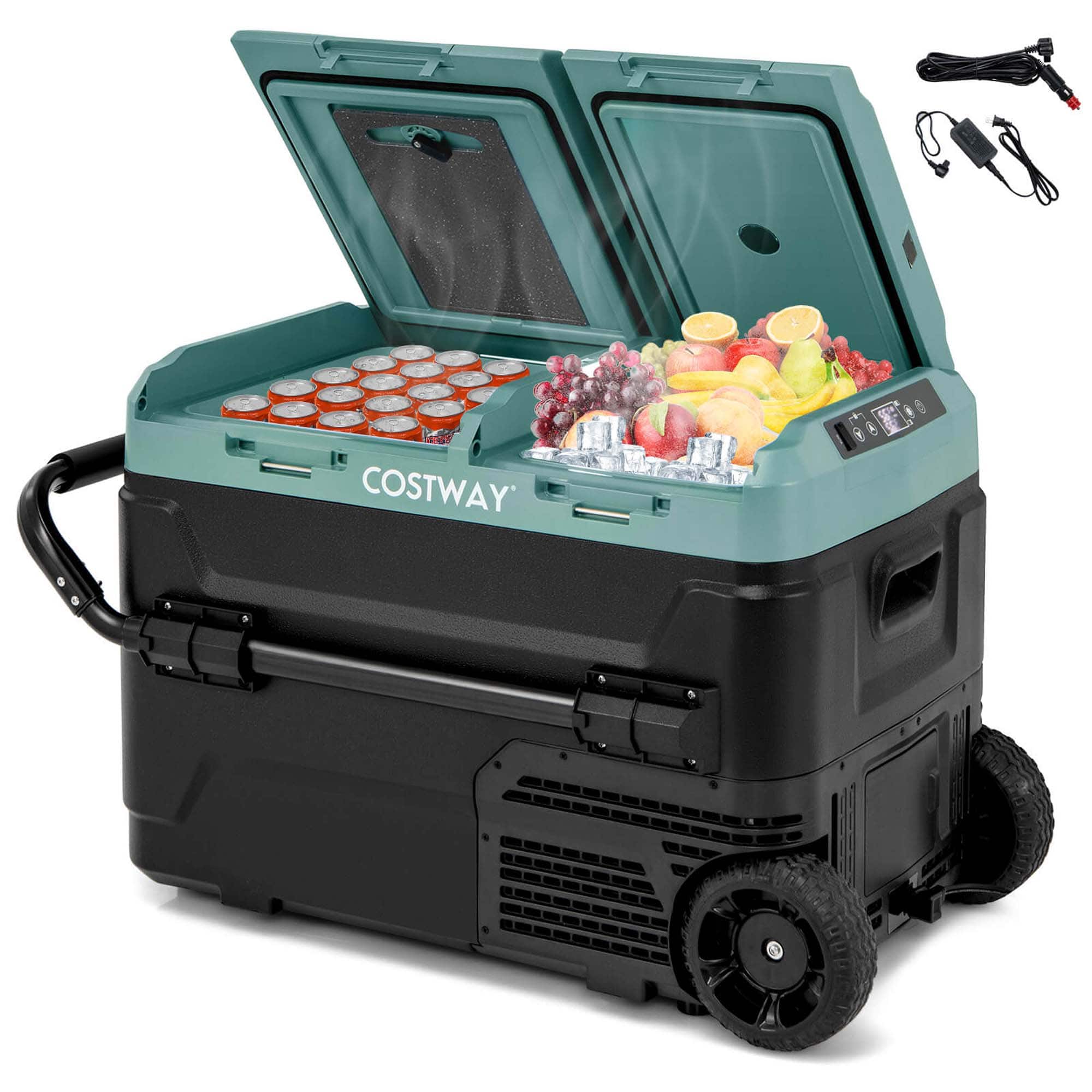 Front. Costway - Dual Zone 12V Car Refrigerator 42QT Portable Compressor Fridge Freezer (-4℉~68℉) for RVs - Green.