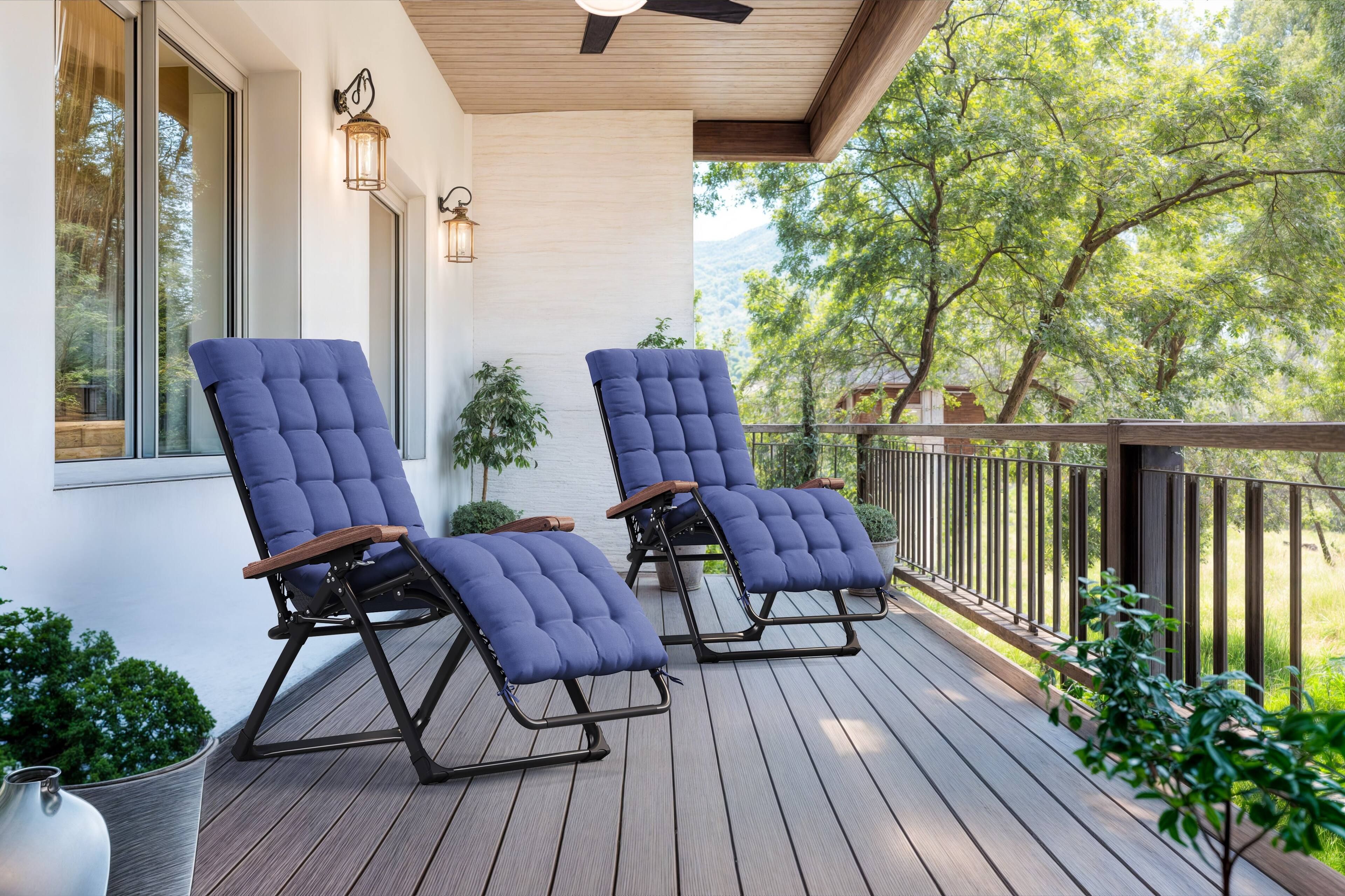 Alt View 1. PURPLE LEAF - Widened Patio Reclining Chair Zero Gravity Chaise Lounge Folding Chair with Removable Cushion Adjustable Headrest - Navy Blue.