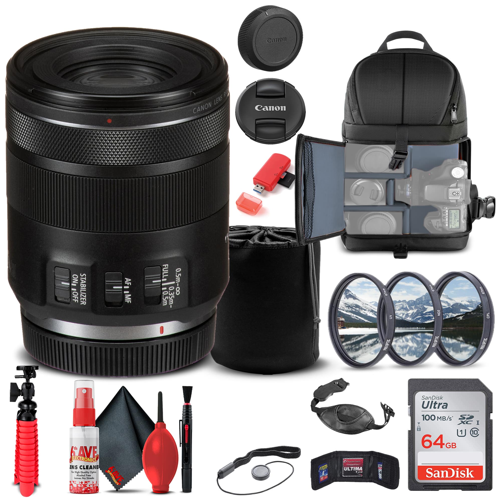 Canon - RF 85mm f/2 Macro IS STM Lens (4234C002) + Filter Kit + BackPack + More (International Version)