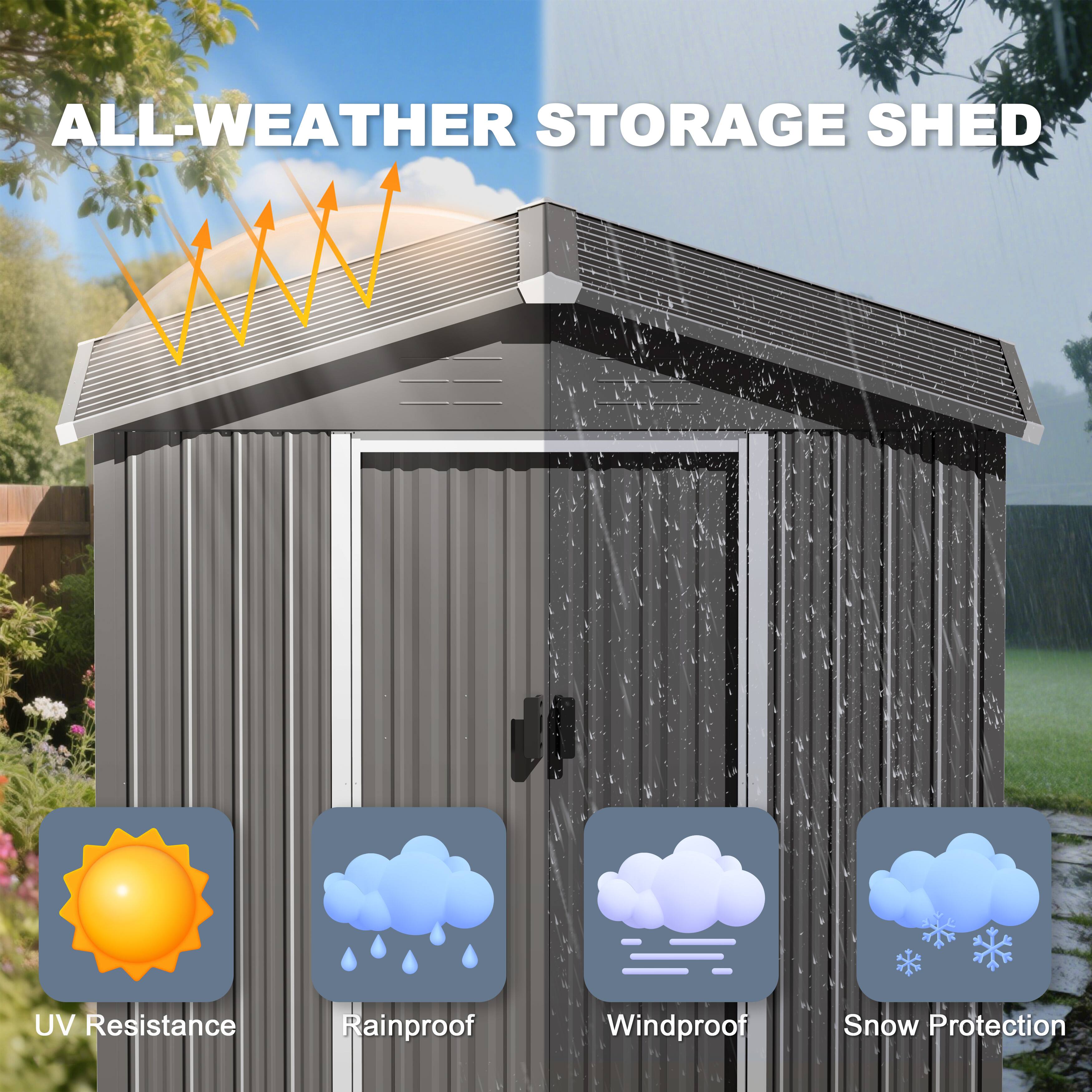 Nuu Garden 6 x 4 FT Outdoor Galvanized Steel Garden Storage Shed