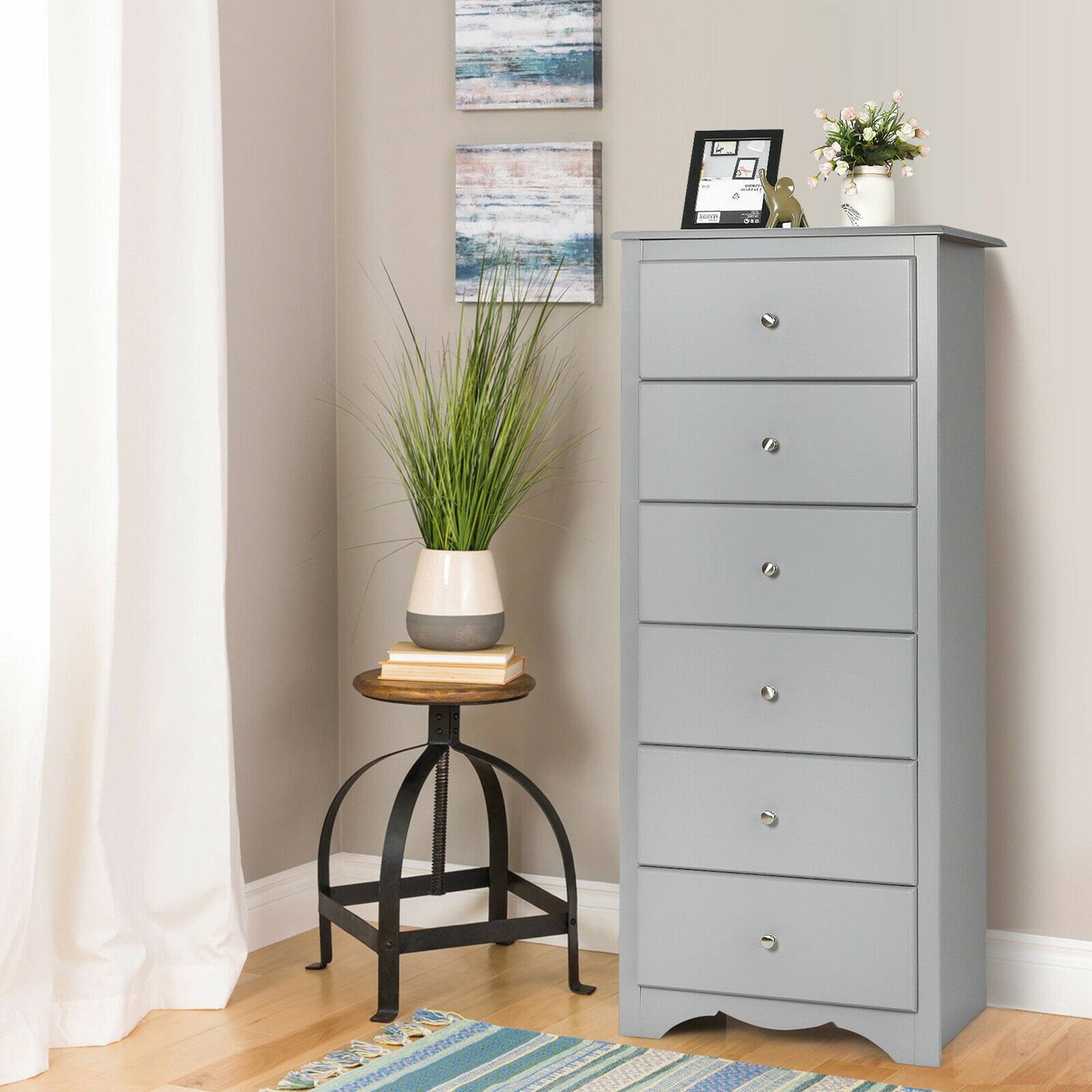 Alt View 2. Costway - Costway 6 Drawer Chest Dresser Clothes Storage Bedroom Tall Furniture Cabinet - Grey.
