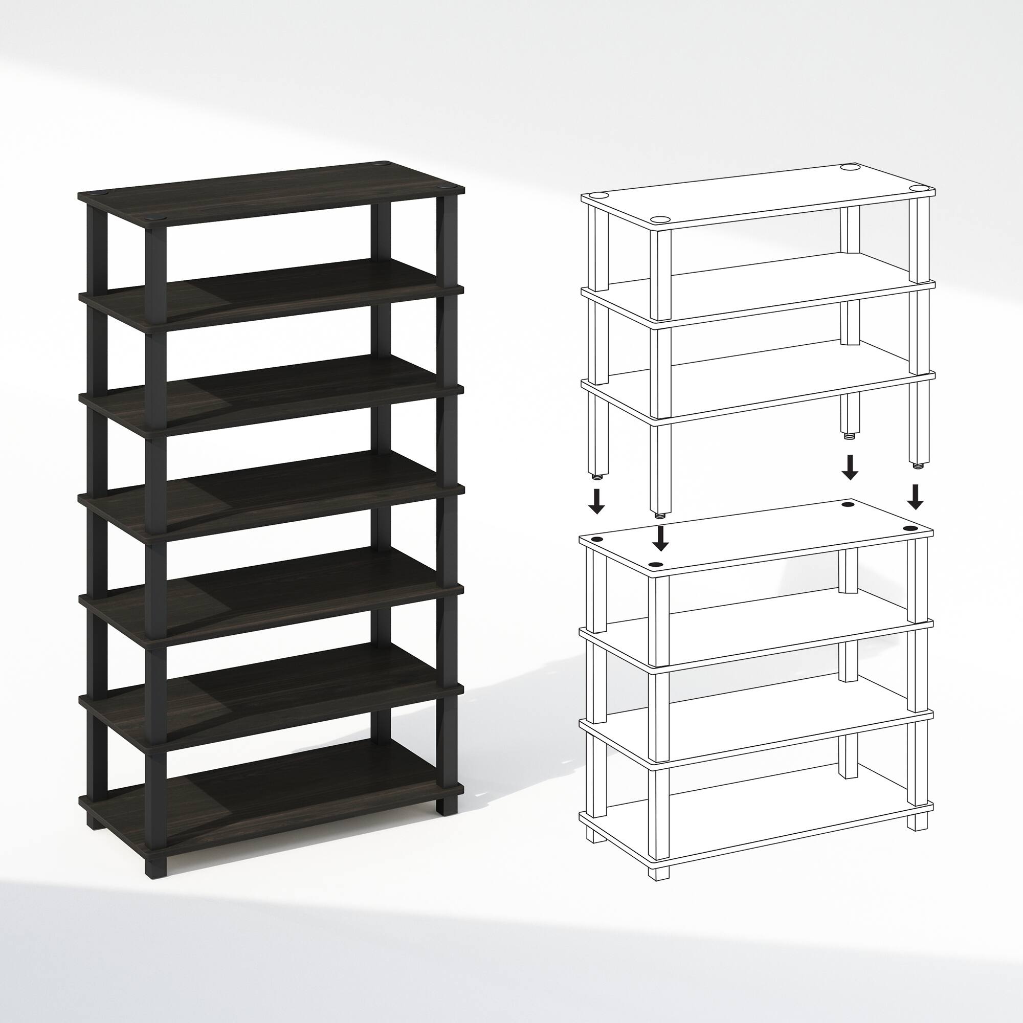 Alt View 2. Furinno - Turn-S-Tube 4-Tier Multipurpose Shoe Rack, Set of 2 - Espresso/Black.