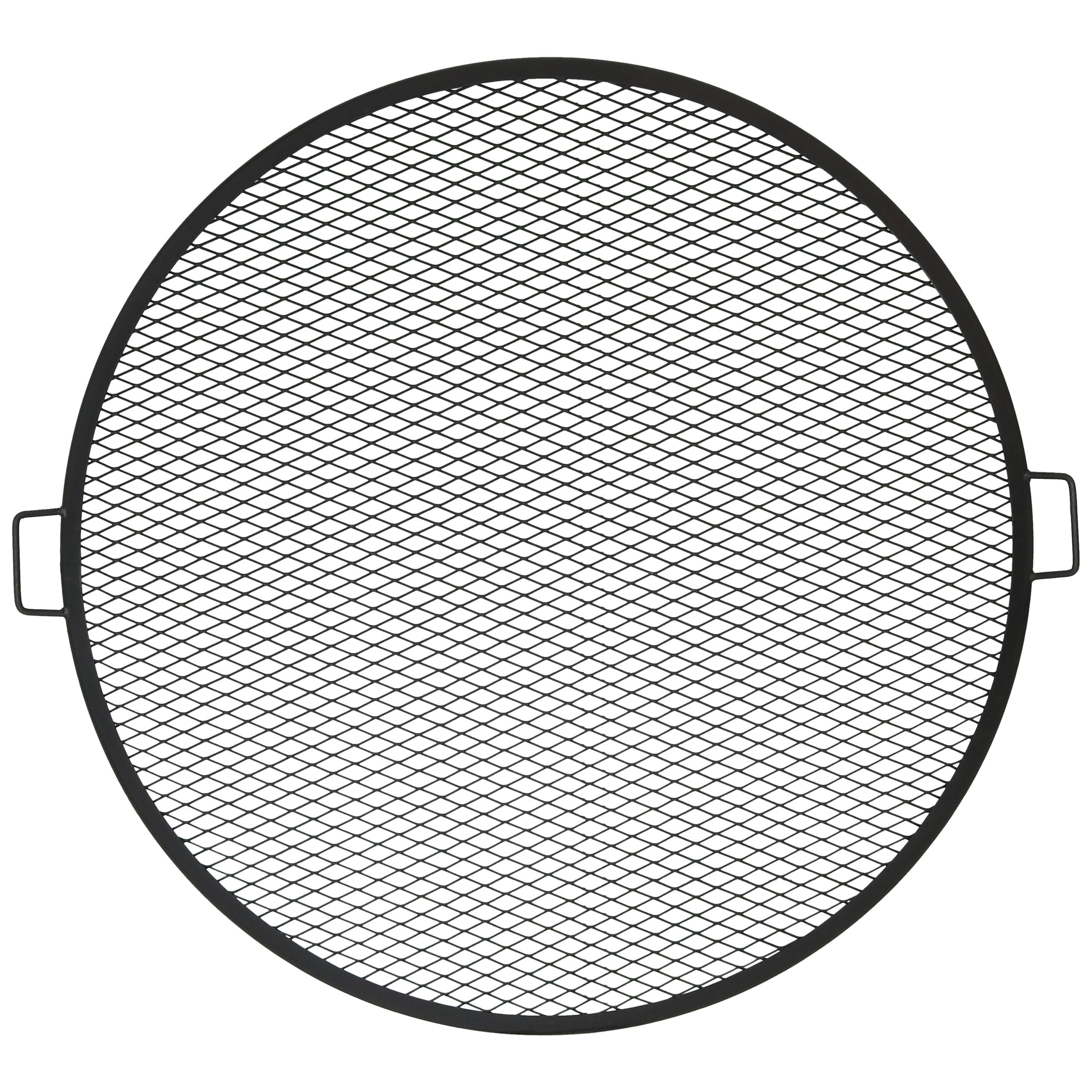 Front. Sunnydaze - 40 in Round Steel X-Mark Fire Pit Cooking Grill with Handles - Black.