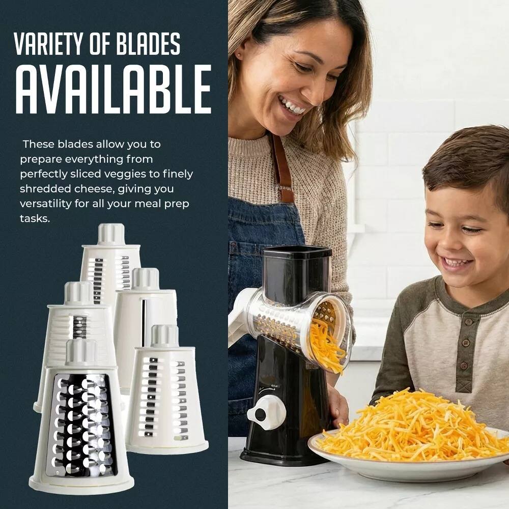 VARIETY OF BLADES AVAILABLE

These blades allow you to prepare everything from perfectly sliced veggies to finely shredded cheese, giving you versatility for all your meal prep tasks.